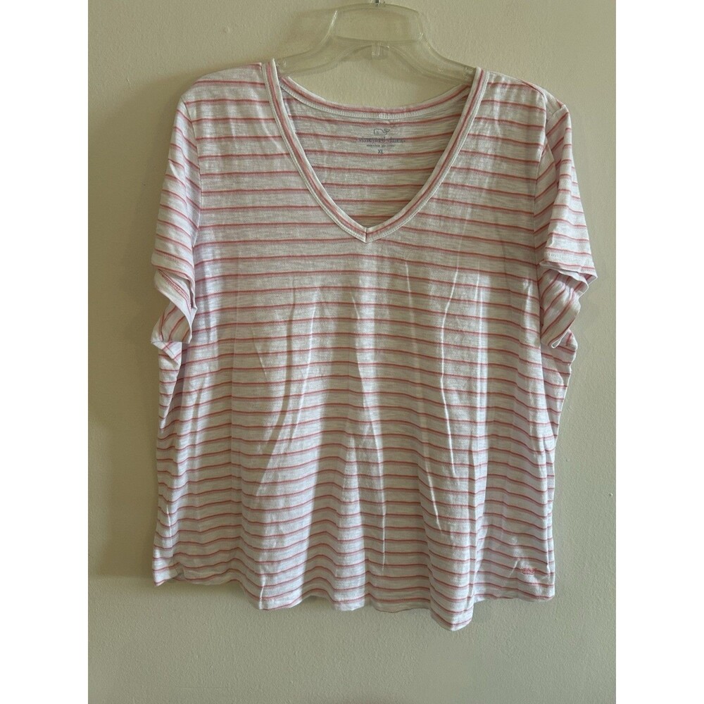 Vineyard Vines Striped Pink & White Short Sleeve Top Size XL Cotton
